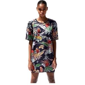 Zara Multicolor Parrot Sequin Tropical Print Dress